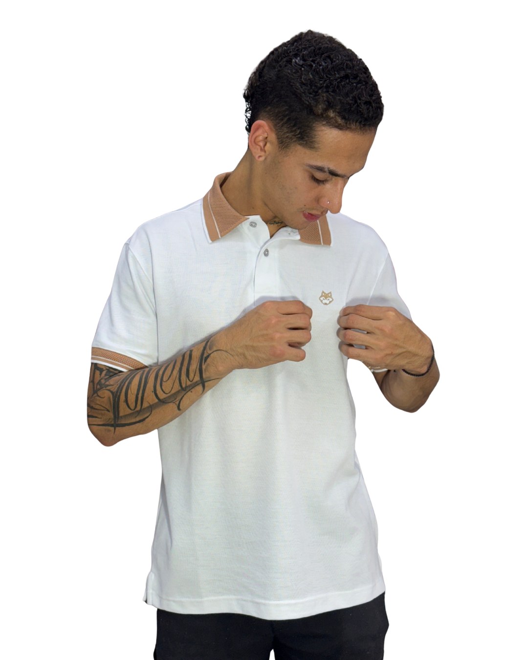 Camiseta Polo Hombre Blanco y Avellana