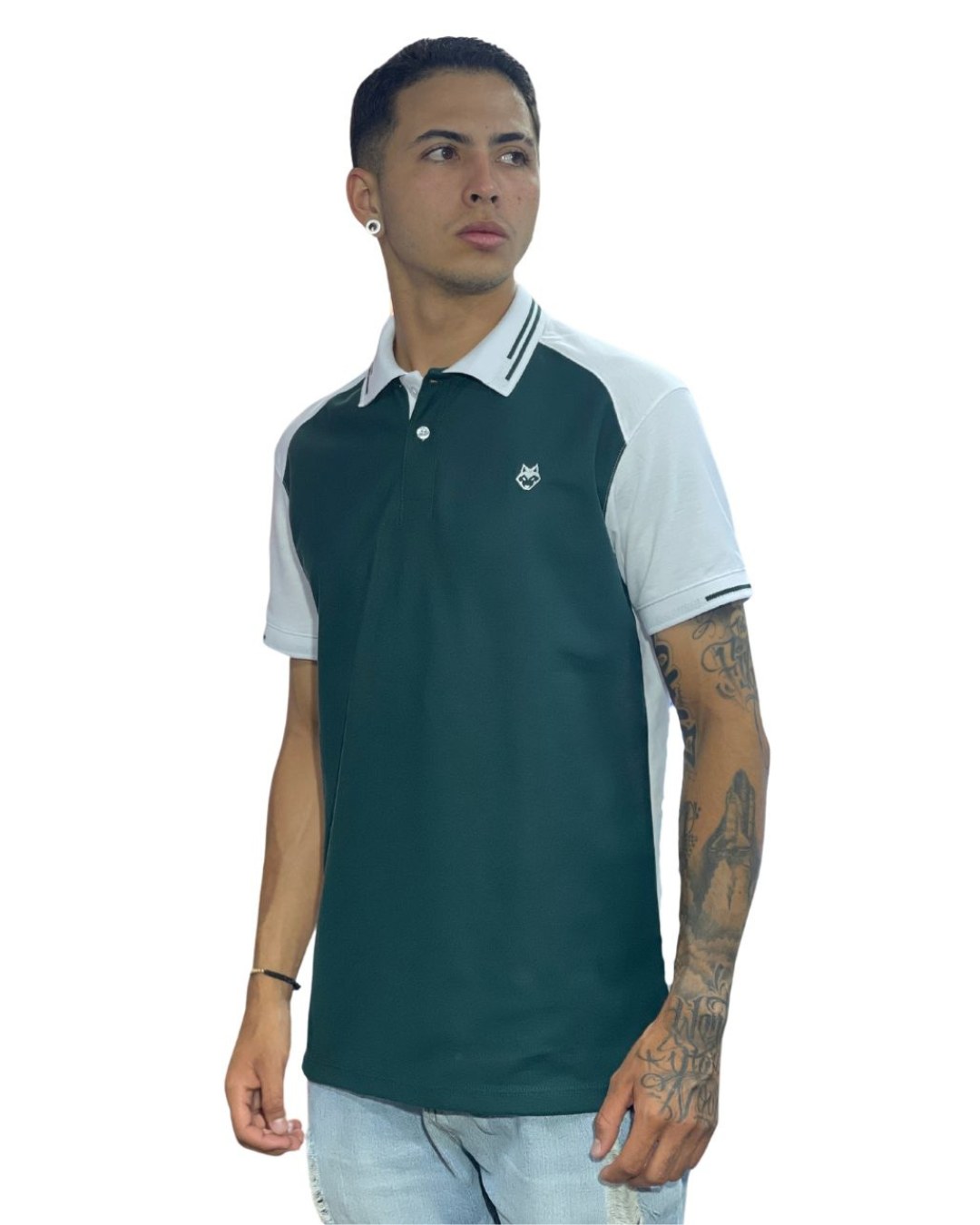 Camiseta Polo Hombre Verde Pino y Blanco