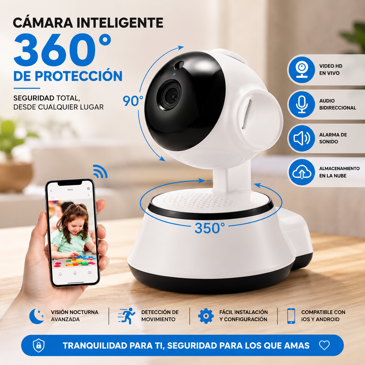 Cámara de Seguridad WiFi 360° con Audio