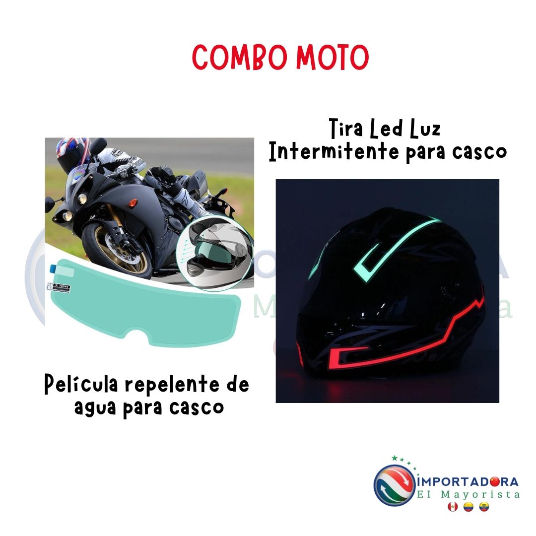 Combo Moto: Lámina Anti Agua para Casco + Luz LED
