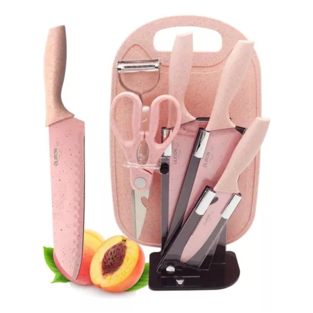 Kit X3 Cuchillos Tabla Picar Pedestal